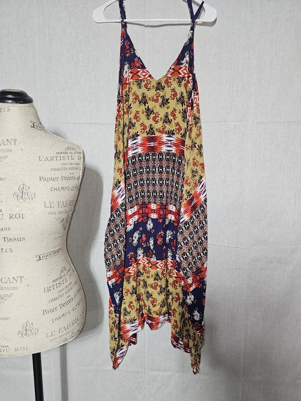 Ingear Boho Asymmetrical Spaghetti-Strap Jumper Yellow & Navy